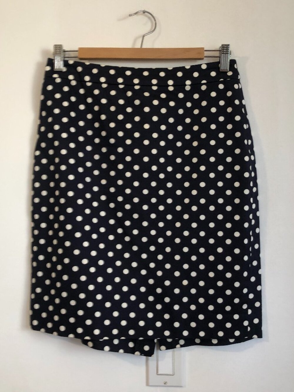 J. Crew Navy and White Polka Dot 'The Pencil Skirt' Size 2
